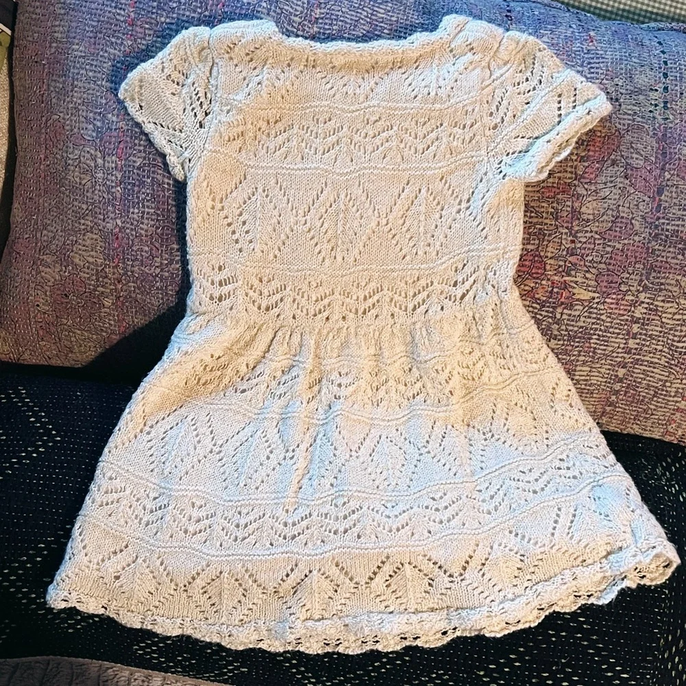 Cream/Ivory Crochet Sweater Dress w/ Cap Sleeves and Metallic Gold Threads - Picture 4 of 6